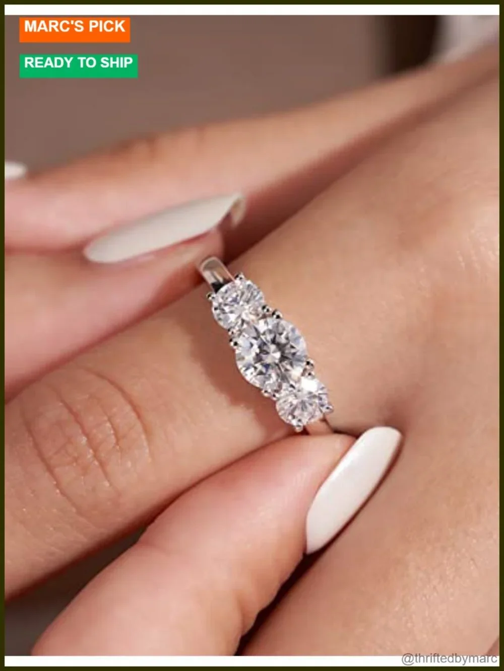 Moissanite 3 Stone Engagement Ring 925 Sterling Silver Wedding Band